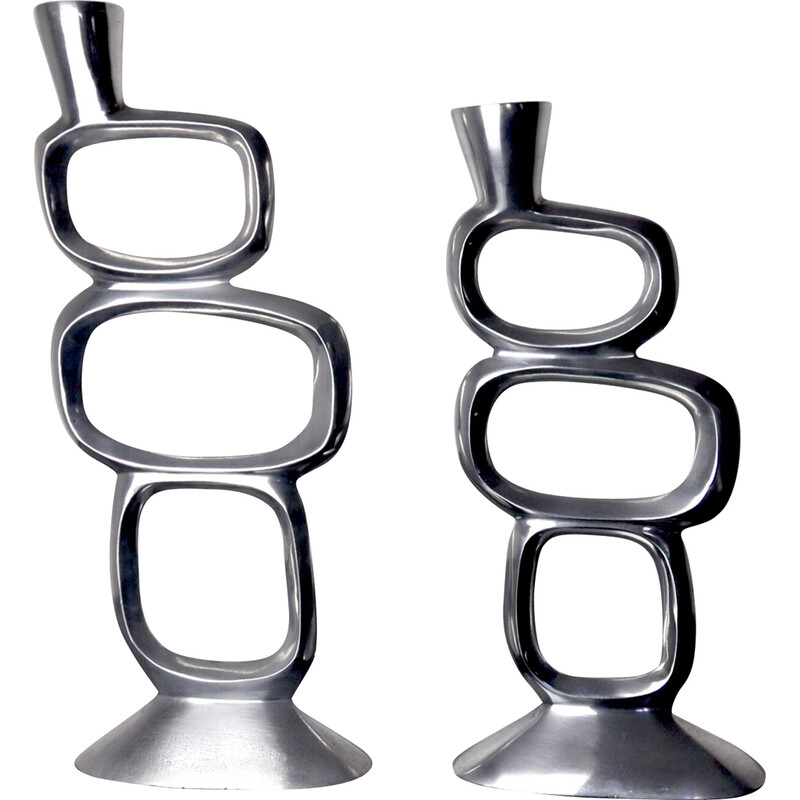 Pair of vintage circle candle holders by Matthew Hilton, England 1980
