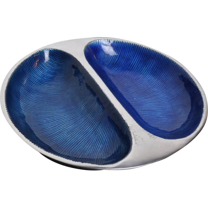 Vintage aluminum and blue enamel ramekin by David Marshall, Spain 1980