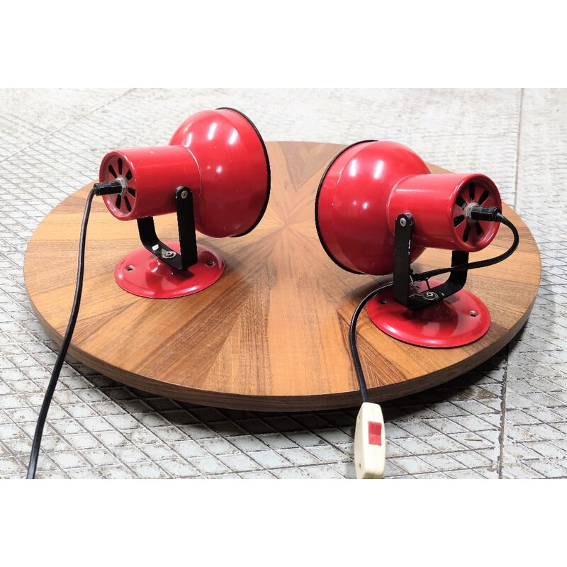 Pair of mid-century table lamps in red, Hungary 1970s