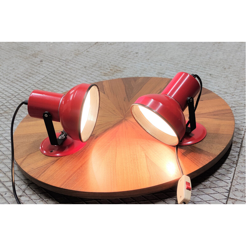Pair of mid-century table lamps in red, Hungary 1970s