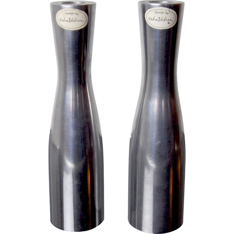 Pair of vintage Scandinavian steel candlesticks by Erika Pekkari, 1990