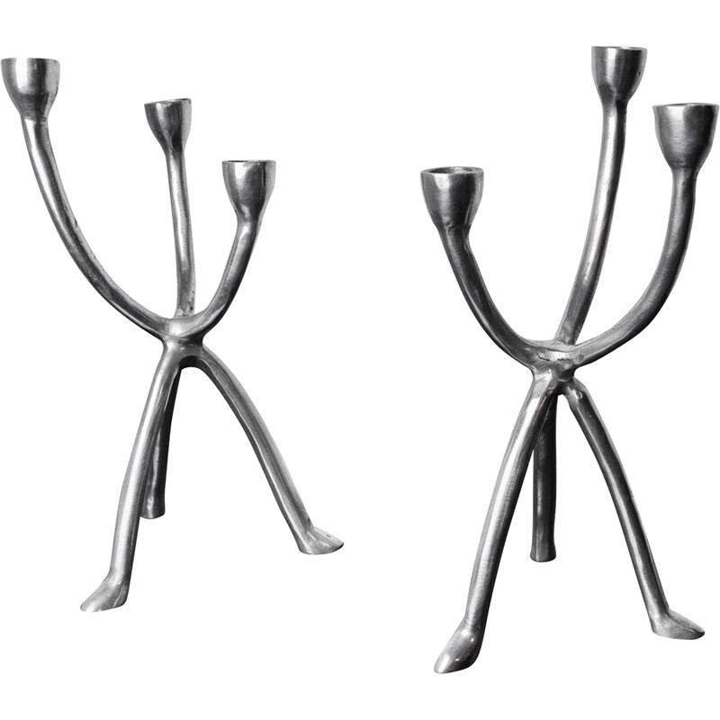 Pair of vintage aluminum candlesticks, Denmark 1970