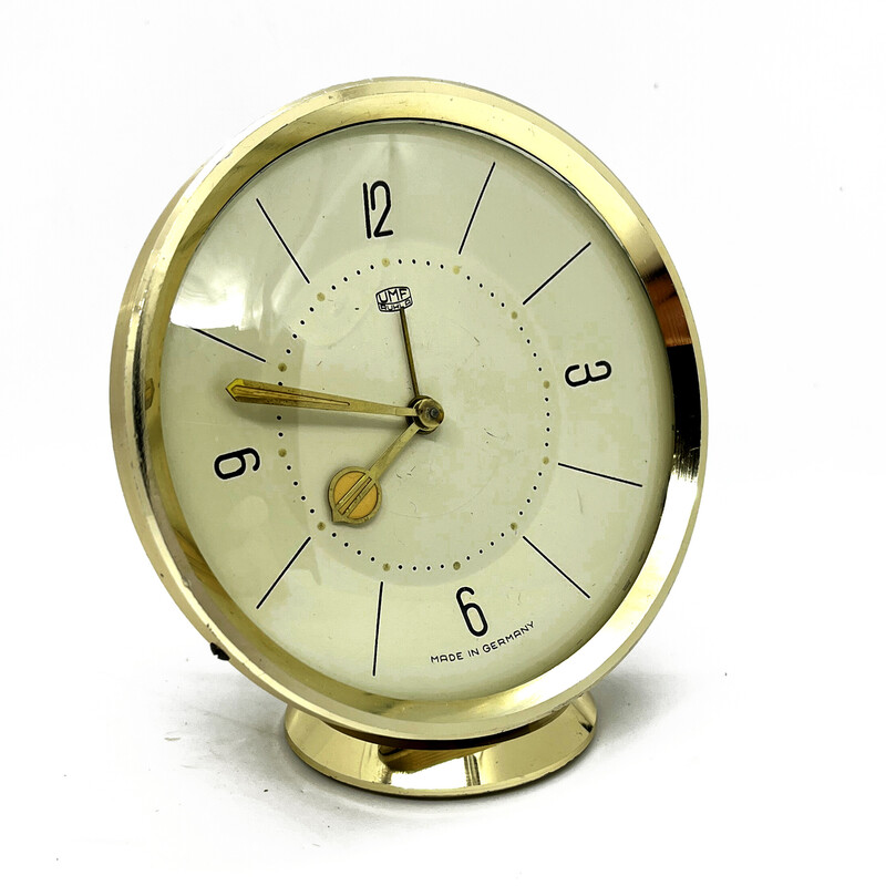 Reloj despertador vintage de latón de Umf Ruhla, Alemania Años 60