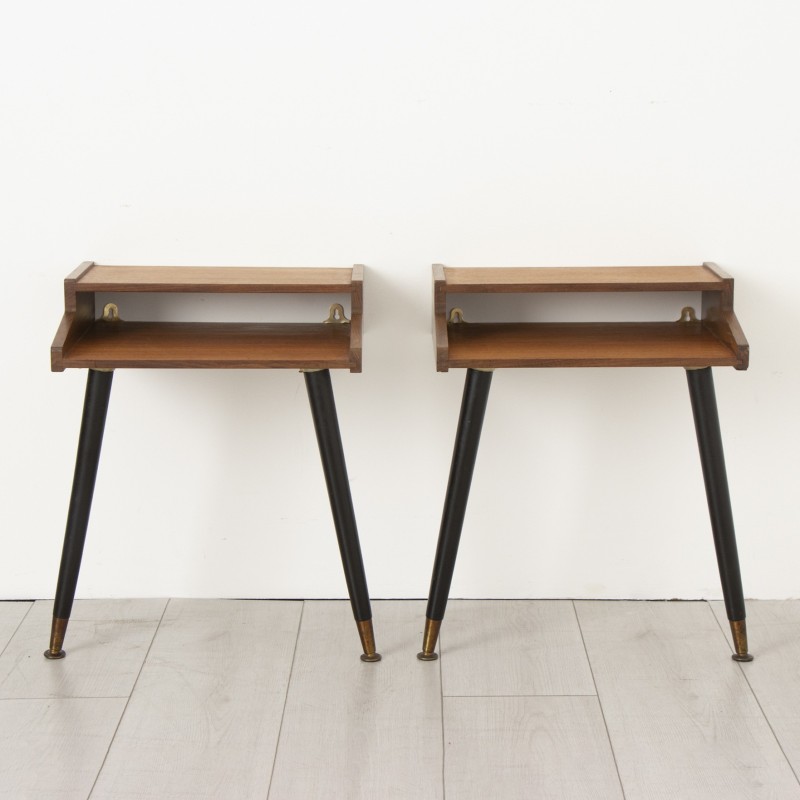 Pair of mid century wall mounted teak night stands, 1960