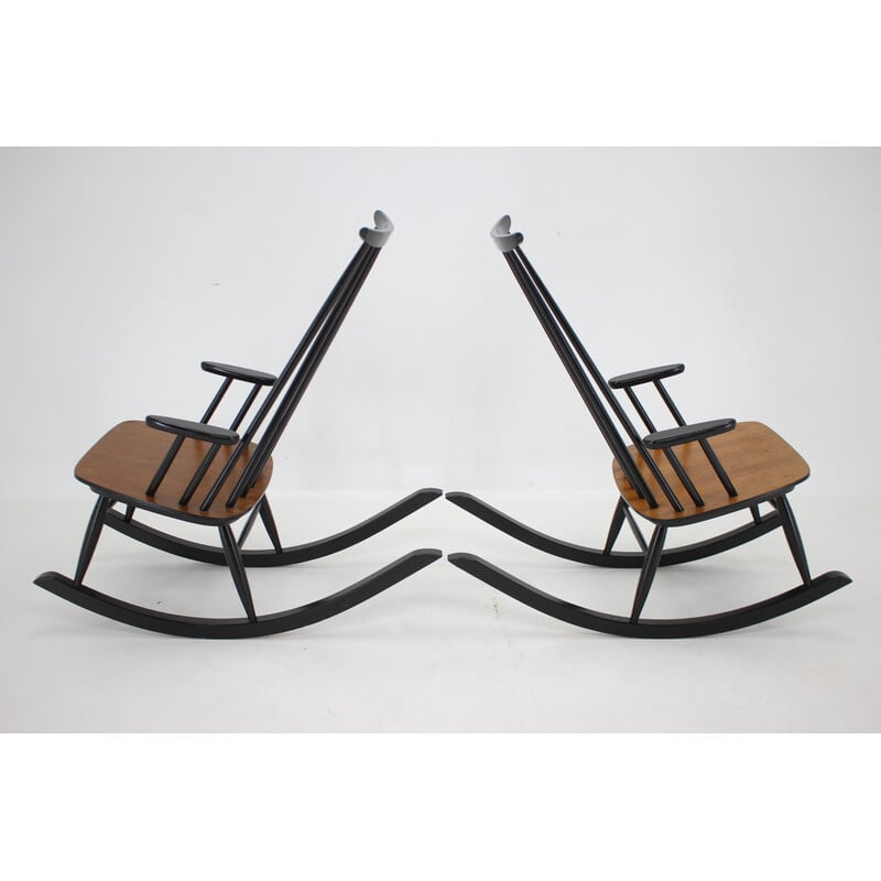 Pair of vintage Varjosen Puunjalostus beechwood rocking chairs, Finland 1960s