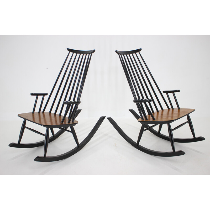 Pair of vintage Varjosen Puunjalostus beechwood rocking chairs, Finland 1960s