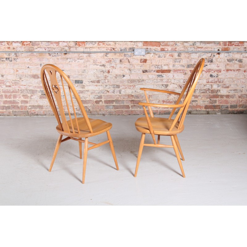 Set of 6 vintage Ercol Swan chairs in elmwood, 1970