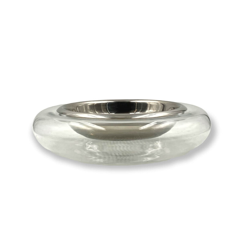 Vintage glass and chrome centerpiece bowl by Eleonore Peduzzi Riva, Italy 1970s