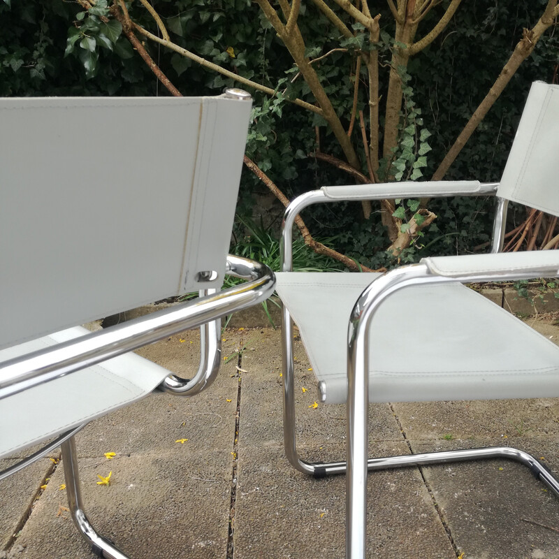 Pair of vintage cantilever armchairs in grey leather, Italy 1980