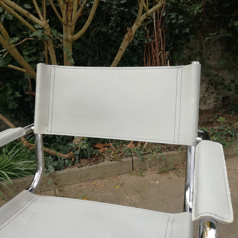 Paar Vintage-Freischwinger-Sessel aus grauem Leder, Italien 1980