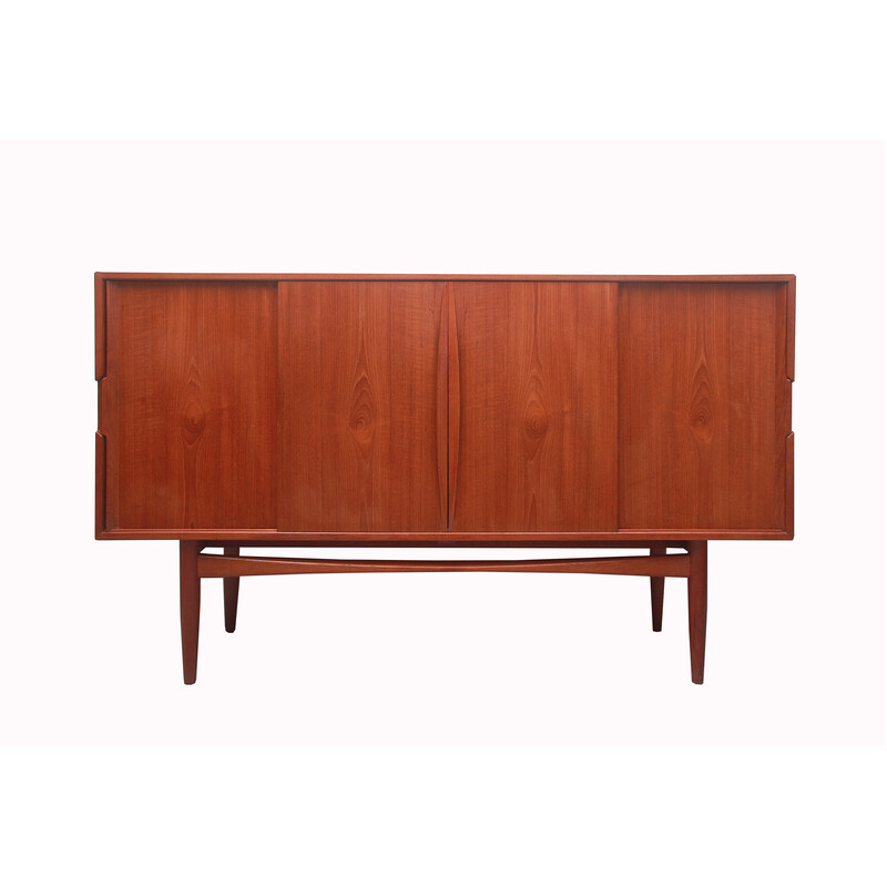 Vintage highboard in teak with sliding doors, 1960s