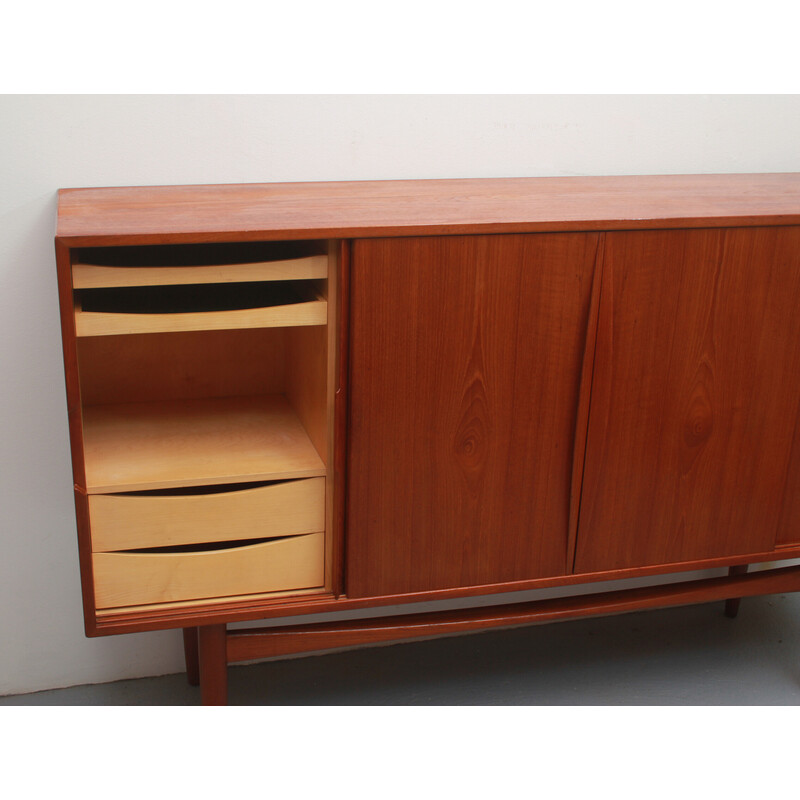 Vintage highboard in teak with sliding doors, 1960s