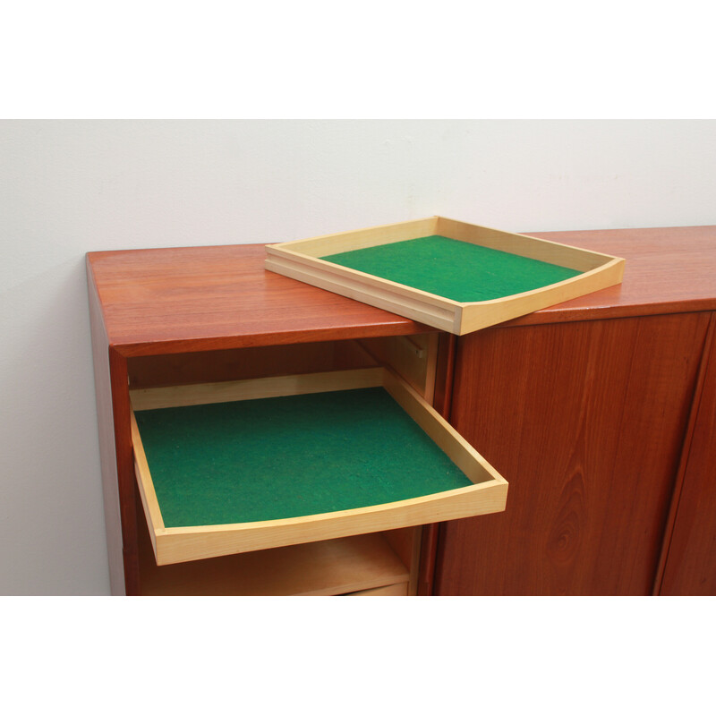 Vintage highboard in teak with sliding doors, 1960s