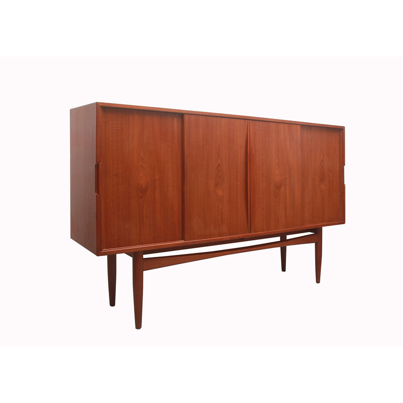 Vintage highboard in teak with sliding doors, 1960s