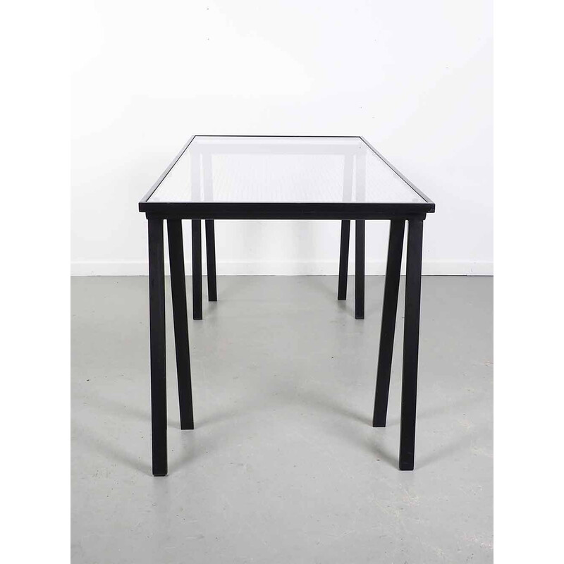 Vintage Trestle glass and steel table by Rodney Kinsman for Bieffeplast, 1970s