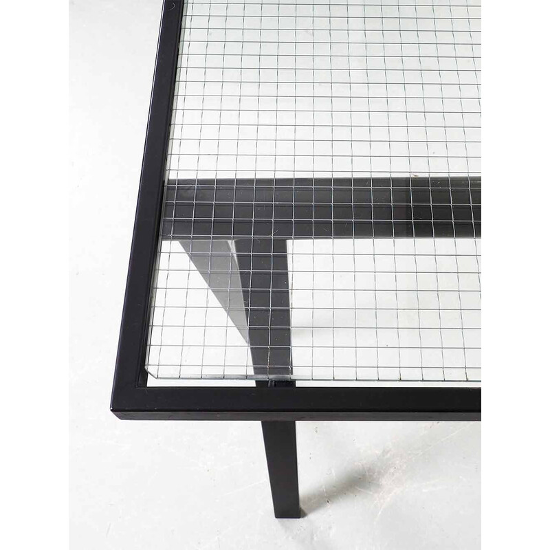 Vintage Trestle glass and steel table by Rodney Kinsman for Bieffeplast, 1970s