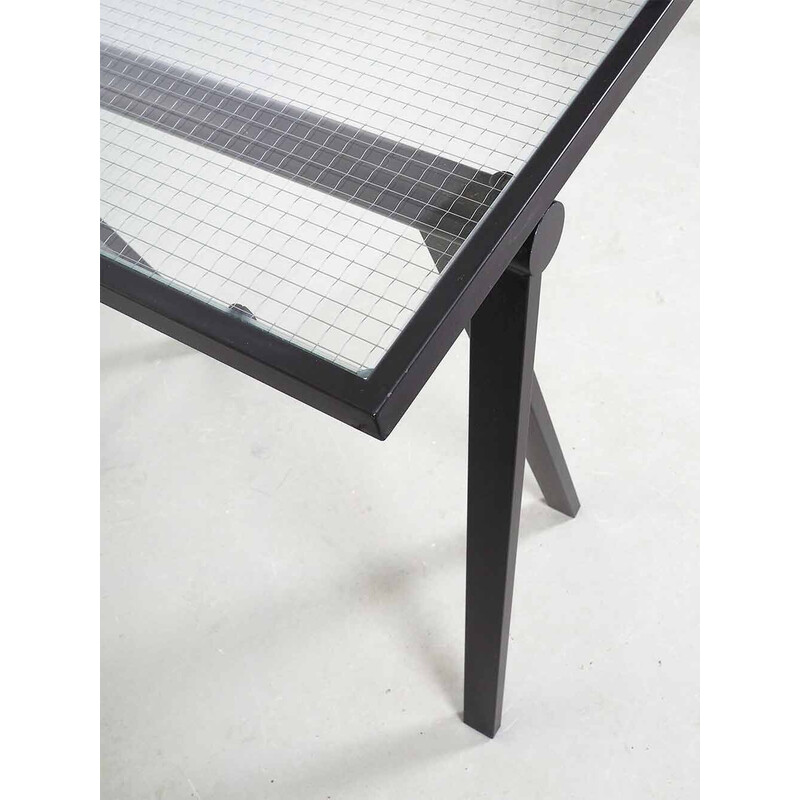 Vintage Trestle glass and steel table by Rodney Kinsman for Bieffeplast, 1970s