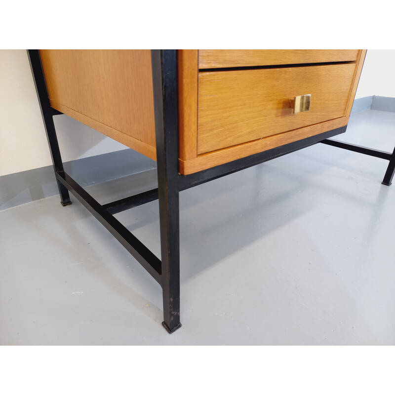 Bureau moderniste vintage en bois et métal noir, 1960