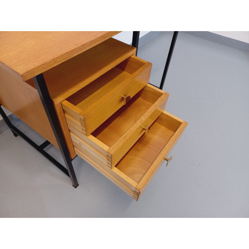 Vintage modernist desk in wood and black metal, 1960