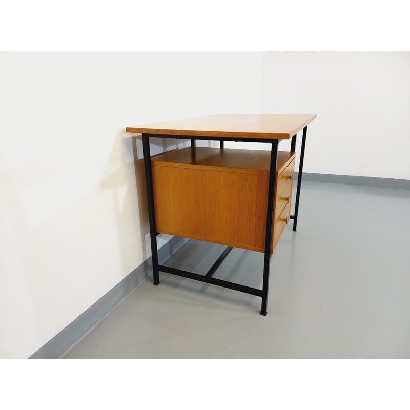 Modernistischer Vintage-Schreibtisch aus Holz und schwarzem Metall, 1960