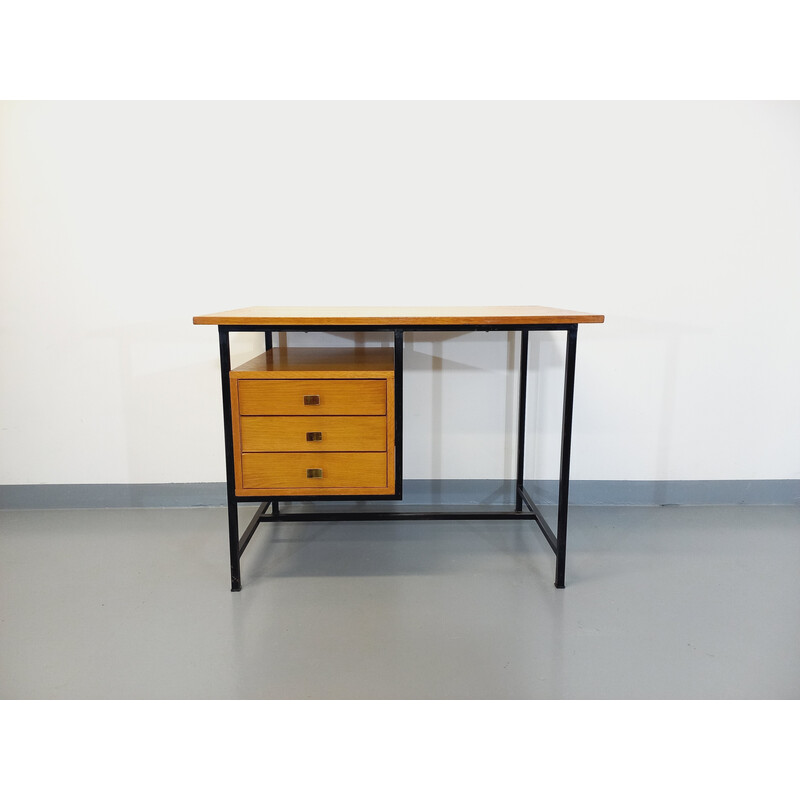 Modernistischer Vintage-Schreibtisch aus Holz und schwarzem Metall, 1960