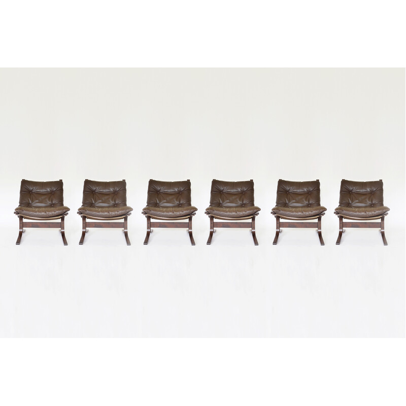 Set van 6 vintage pindabruine Siesta fauteuils van Ingmar Relling voor Westnofa, 1960