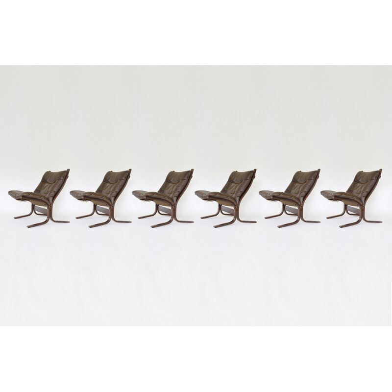 Set of 6 vintage Peanut brown Siesta armchairs by Ingmar Relling for Westnofa, 1960s