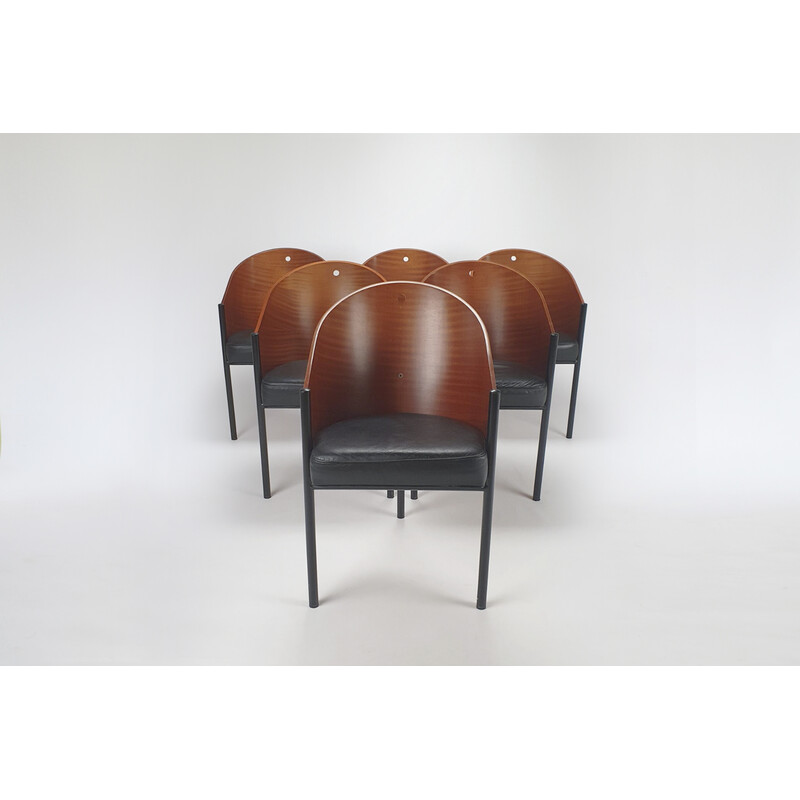 Set van 4 vintage stoelen in geschilderd metaal en mahoniehoutfineer van Philippe Starck voor Driade, Italië 1980