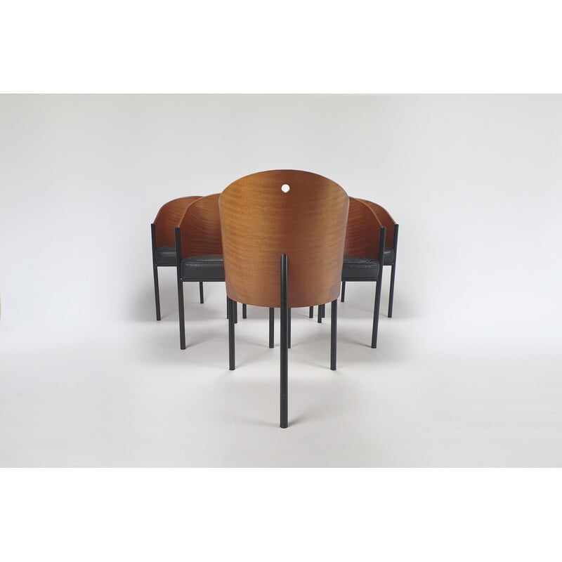 Set of 4 vintage chairs in painted metal and mahogany veneer by Philippe Starck for Driade, Italy 1980