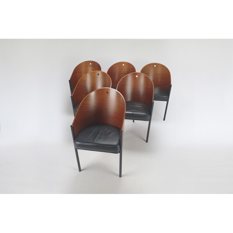 Juego de 4 sillas vintage en metal pintado y chapa de caoba de Philippe Starck para Driade, Italia 1980