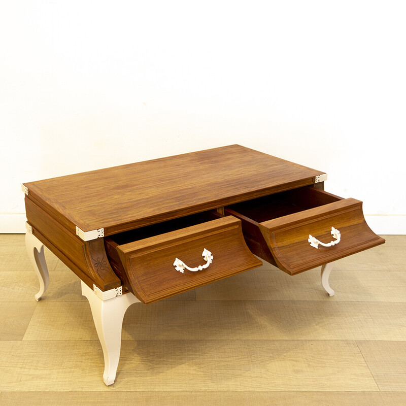 Table basse vintage en teck avec pieds en acier