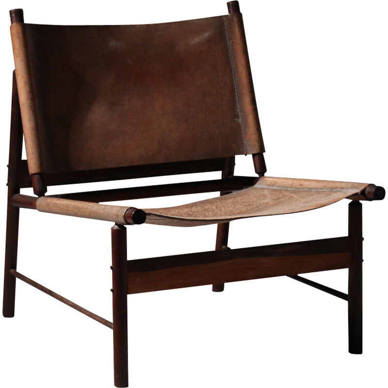 Vintage "Jockey" armchair in rosewood and leather by Jorge Zalszupin for Atelier, Brazil 1960