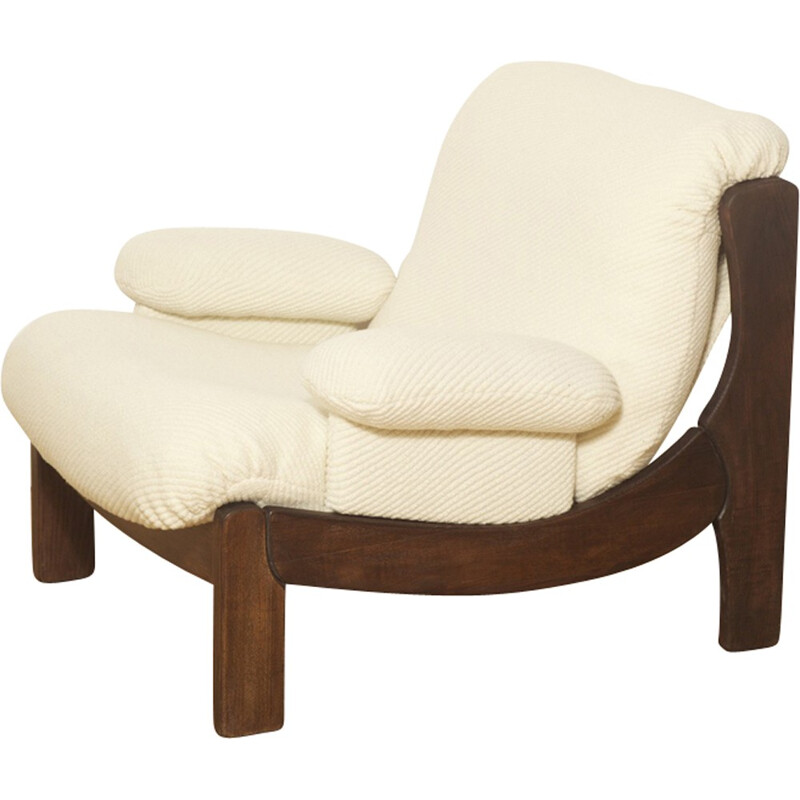 Set of two armchairs in wood and white fabric - 1970s