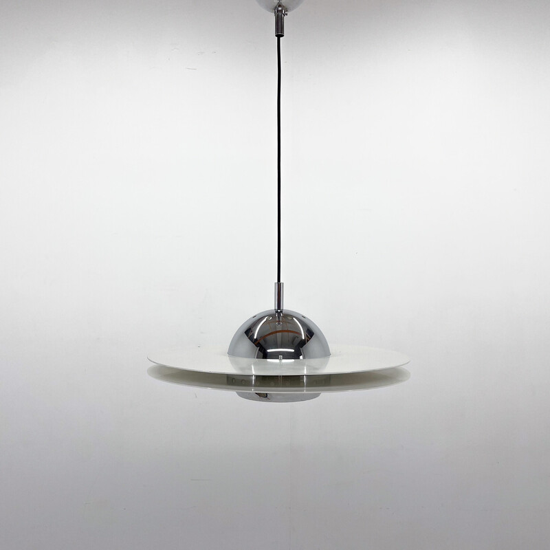 Vintage Ufo pendant lamp in chrome and lacquered metal, Italy 1970