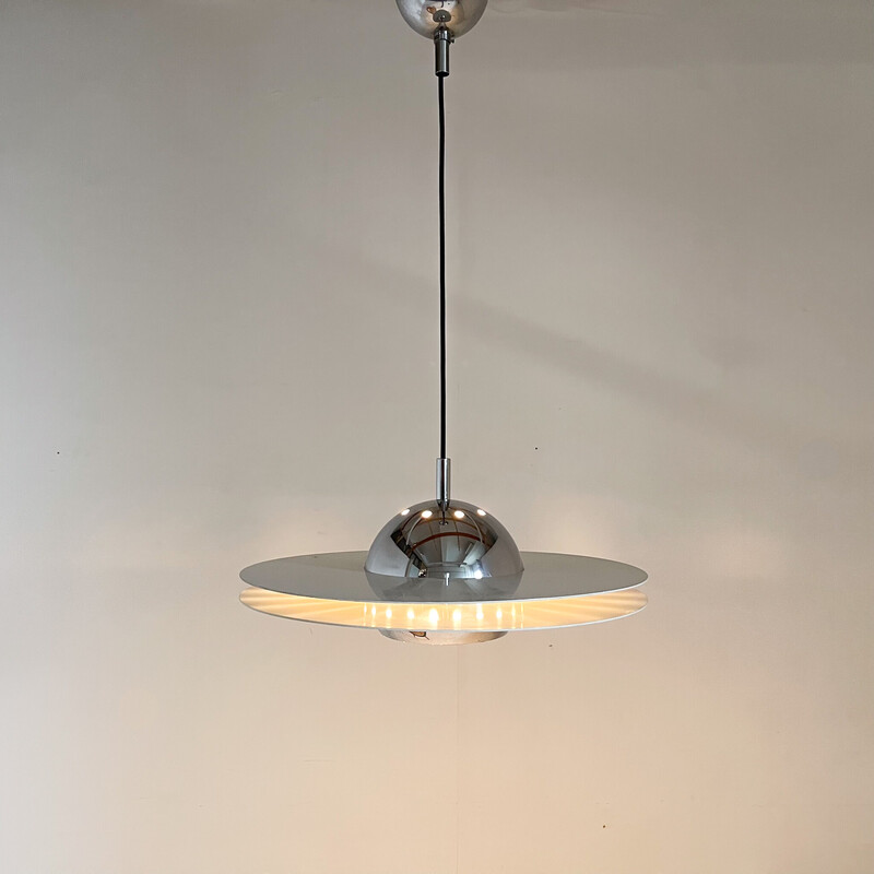 Lámpara de suspensión Ufo vintage de cromo y metal lacado, Italia 1970