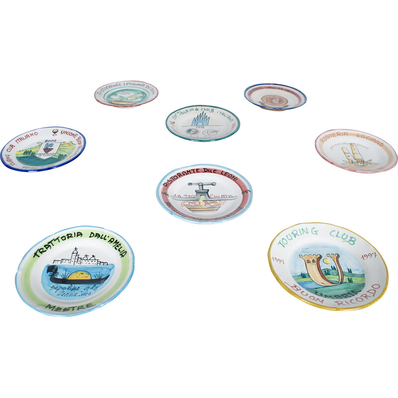Set di 8 piatti italiani vintage della Ceramica Artistica Solimene