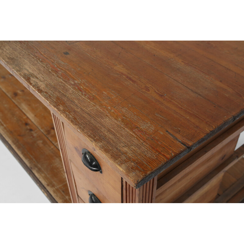 Vintage pine wood work table, 1920