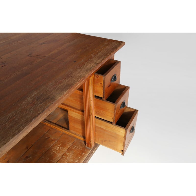 Mesa de trabajo vintage de madera de pino, 1920