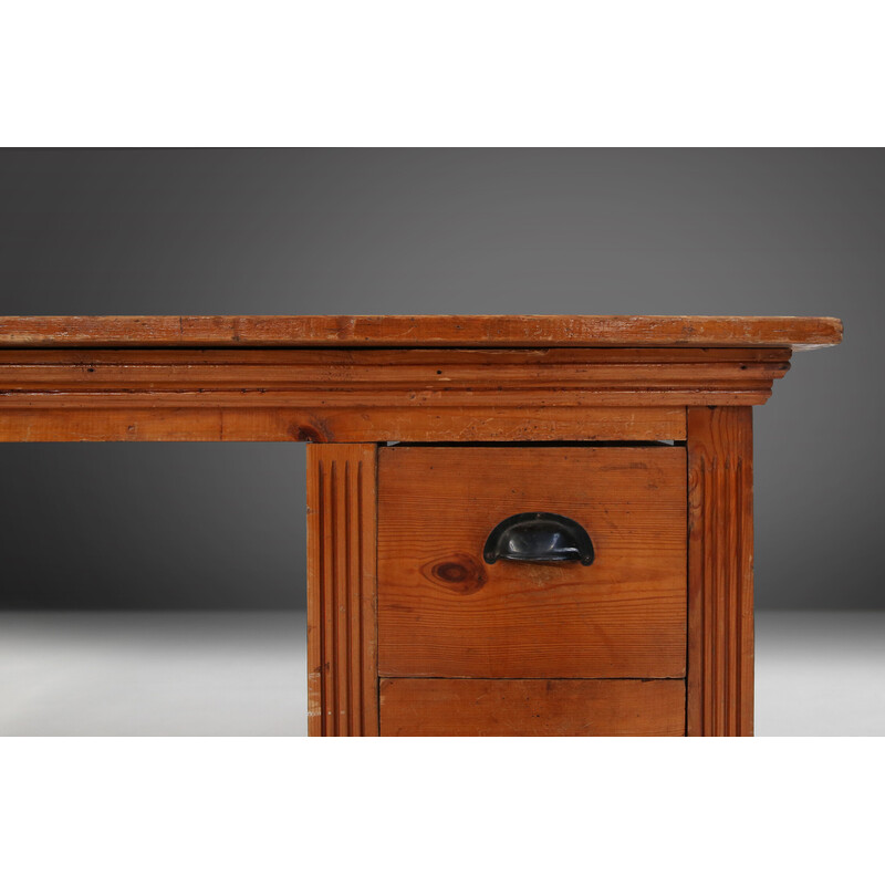 Mesa de trabajo vintage de madera de pino, 1920