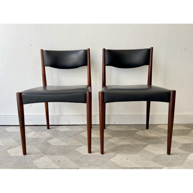 Vintage-Stühle aus Palisanderholz mit schwarzem Vinyl