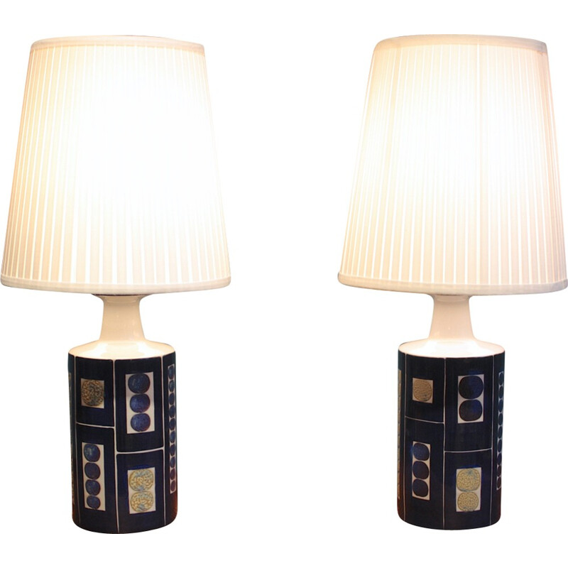 Pair of Royal Copenhagen Aluminia and Fog & Mørup table lamps by Inge-Lise Koefoed - 1960s