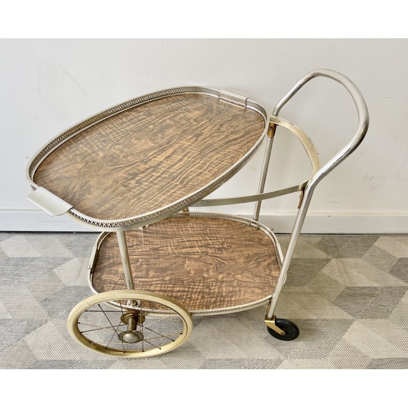 Vintage beverage trolley with a removable top tray, 1960-1970