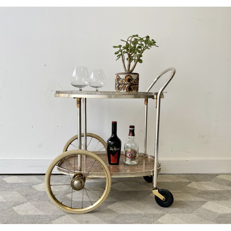 Vintage beverage trolley with a removable top tray, 1960-1970