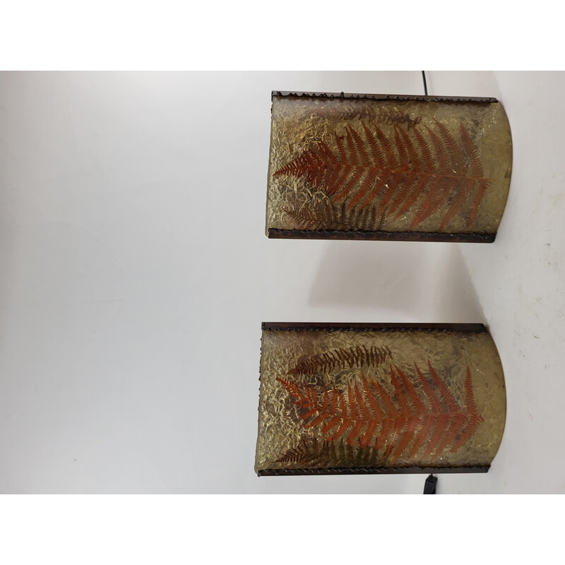 Pair of vintage Accolay wall lamps in resin and copper, 1970