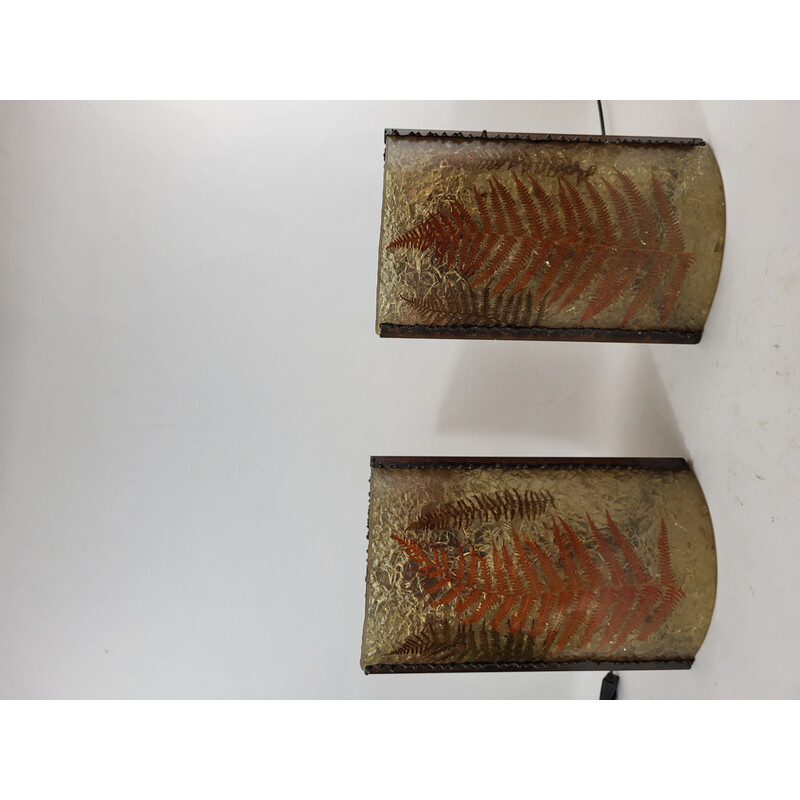 Pareja de apliques vintage Accolay de resina y cobre, 1970