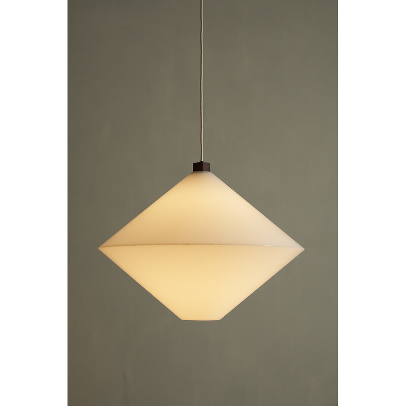 Vintage teak and plexiglass pendant lamp by Uno and Östen Kristiansson for Luxus, Sweden 1970