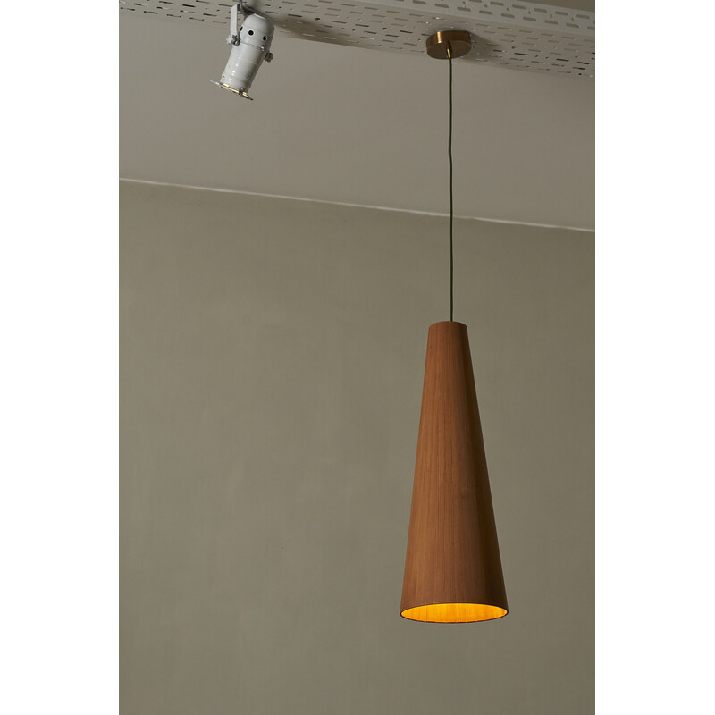 Lampada a sospensione 'Conus' in legno di pino vintage di Jørgen Wolff, Svezia 1960