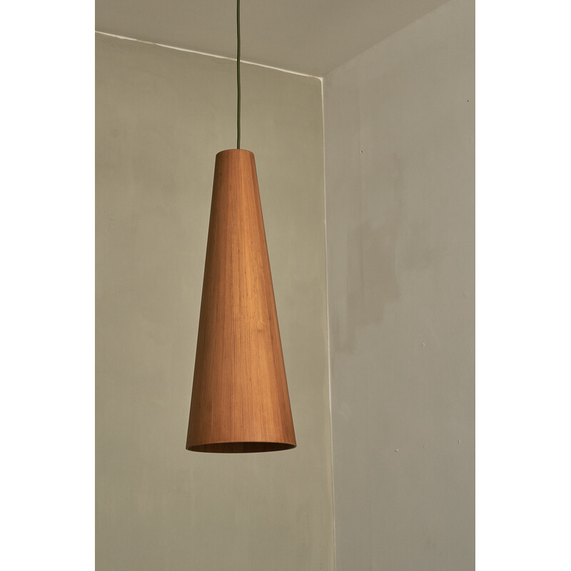 Vintage pinewood 'Conus' pendant lamp by Jørgen Wolff, Sweden 1960