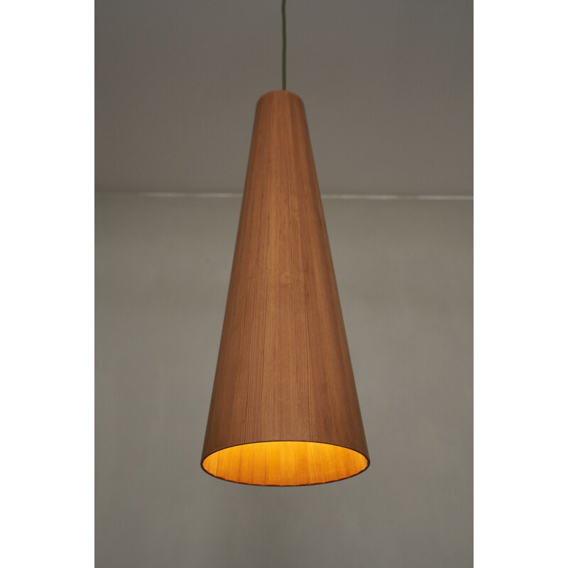 Lampada a sospensione 'Conus' in legno di pino vintage di Jørgen Wolff, Svezia 1960