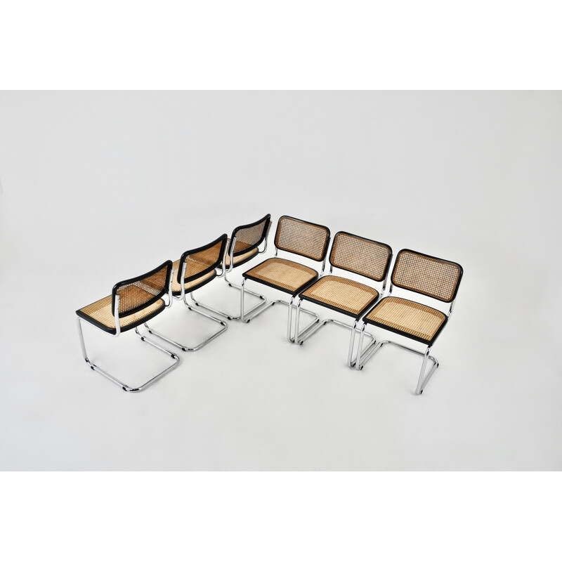 Conjunto de 6 cadeiras vintage em metal e madeira de Marcel Breuer